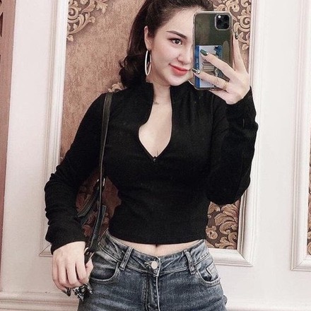 Áo kiểu thun thái xinh mịn dây kéo cổ lọ tay dài xinh tươi | BigBuy360 - bigbuy360.vn