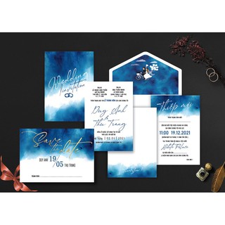 Thiệp cưới màu xanh A66 combo 285  (Nhận in từ 100 thiệp)