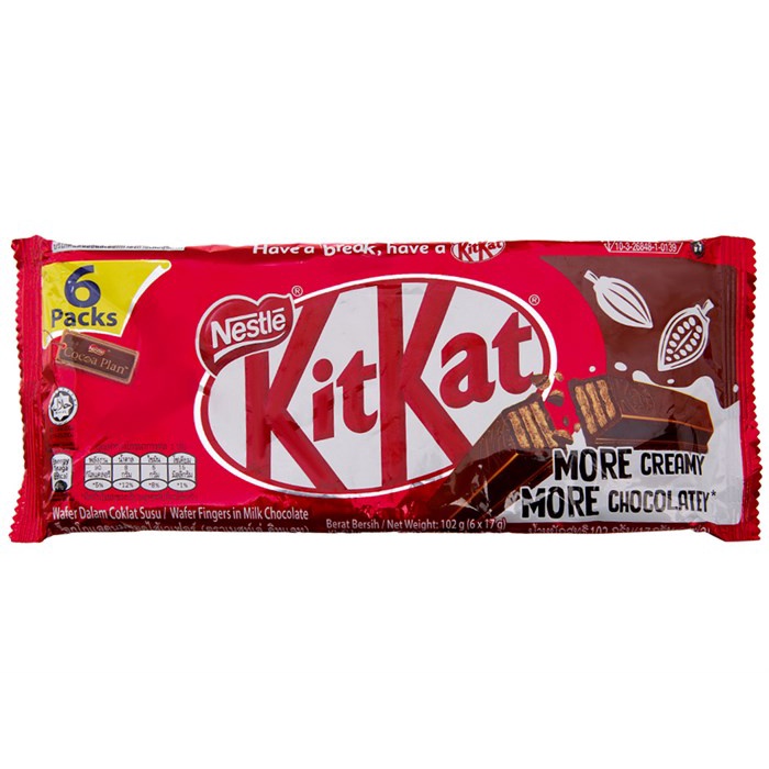 Bánh xốp phủ socola KitKat gói 102g (6 thanh x 17g)