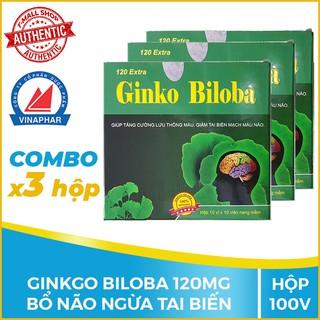 Combo 3 hộp Ginkgo Biloba 120mg bổ não tăng cường trí nhớ, Hộp 100 viên