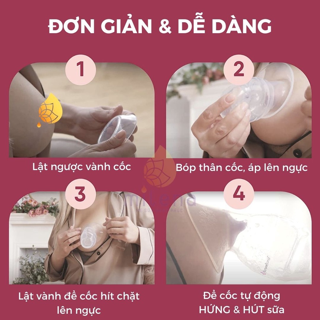 Cốc hứng sữa NatureBond Số 1 Anh Mỹ Canada tặng túi nhung dây da nút chặn cao cấp mẹ thích hơn máy hút sữa