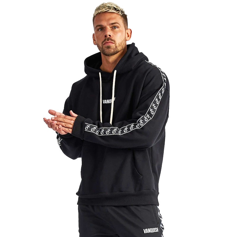 VQ Sports Hoodie Men's Cotton Striped Casual Hooded Long Sleeve Top Fitness Training Sweatshirt