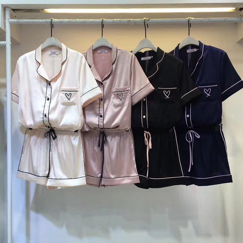 (Sỉ Tận Gốc) Bộ Lụa Satin Tim Túi Ngực Cao Cấp