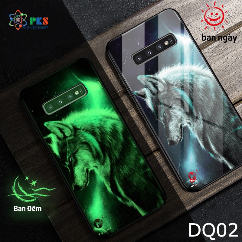 Ốp lưng Samsung Galaxy S10 / S10 Plus in 3D Sói dạ quang mặt kính cường lực