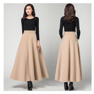 Chân váy dạ dáng dài eo thun