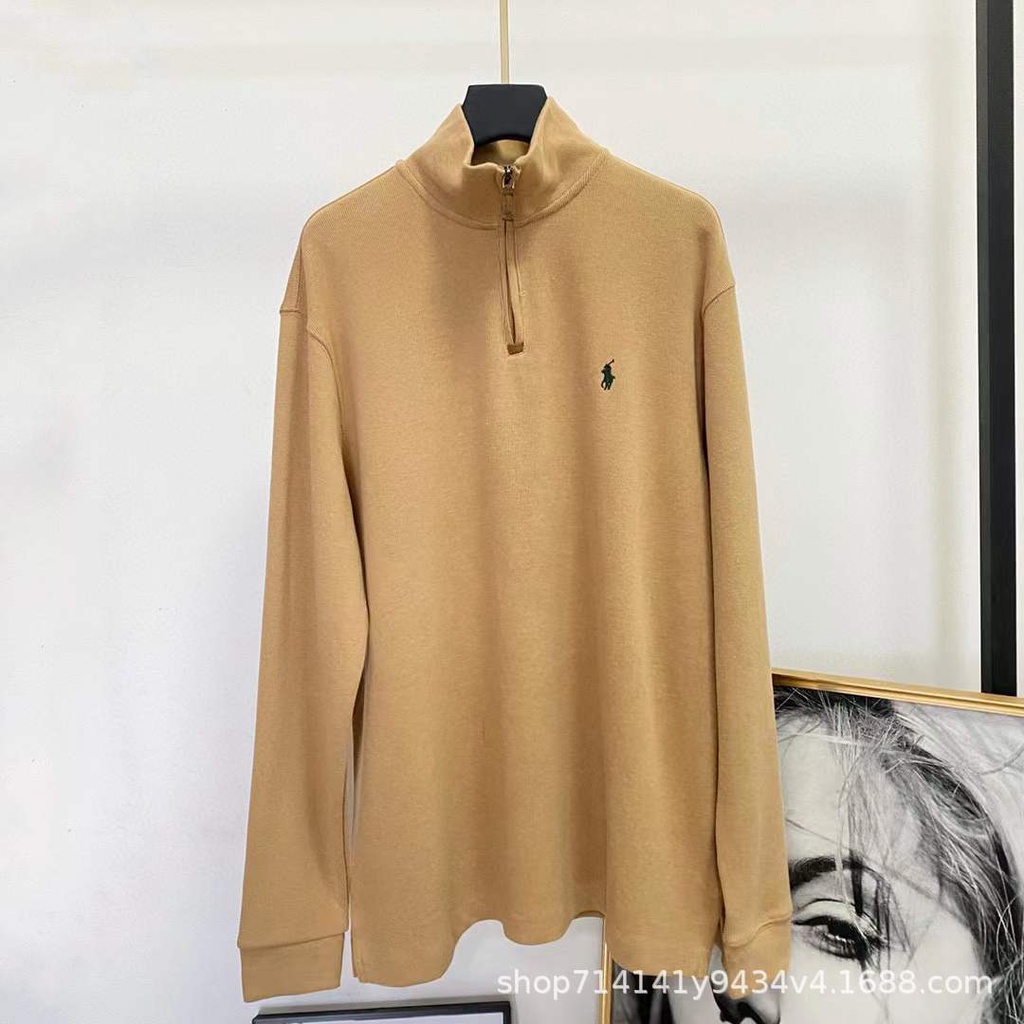 Áo sweater Ralph Lauren 22 cổ polo tay dài dáng rộng phối nửa dây kéo phong cách retro cổ điển thời trang mùa thu 2022