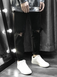 Quần jeans đen rách gối NP16 Brocode