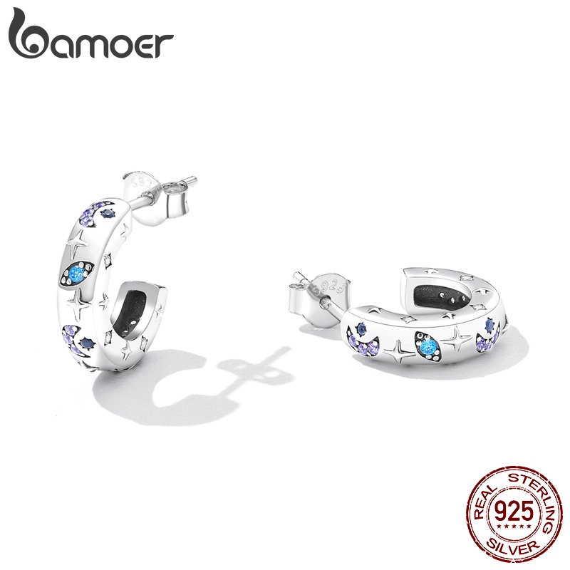 Khuyên tai BAMOER BSE610 bằng bạc 925 họa tiết mặt trăng và mắt quỷ thời trang cho nữ