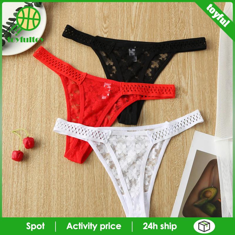 Set 3 Quần Lót Lưới Trong Suốt Lưng Thấp Thoáng Khí Cho Nữ