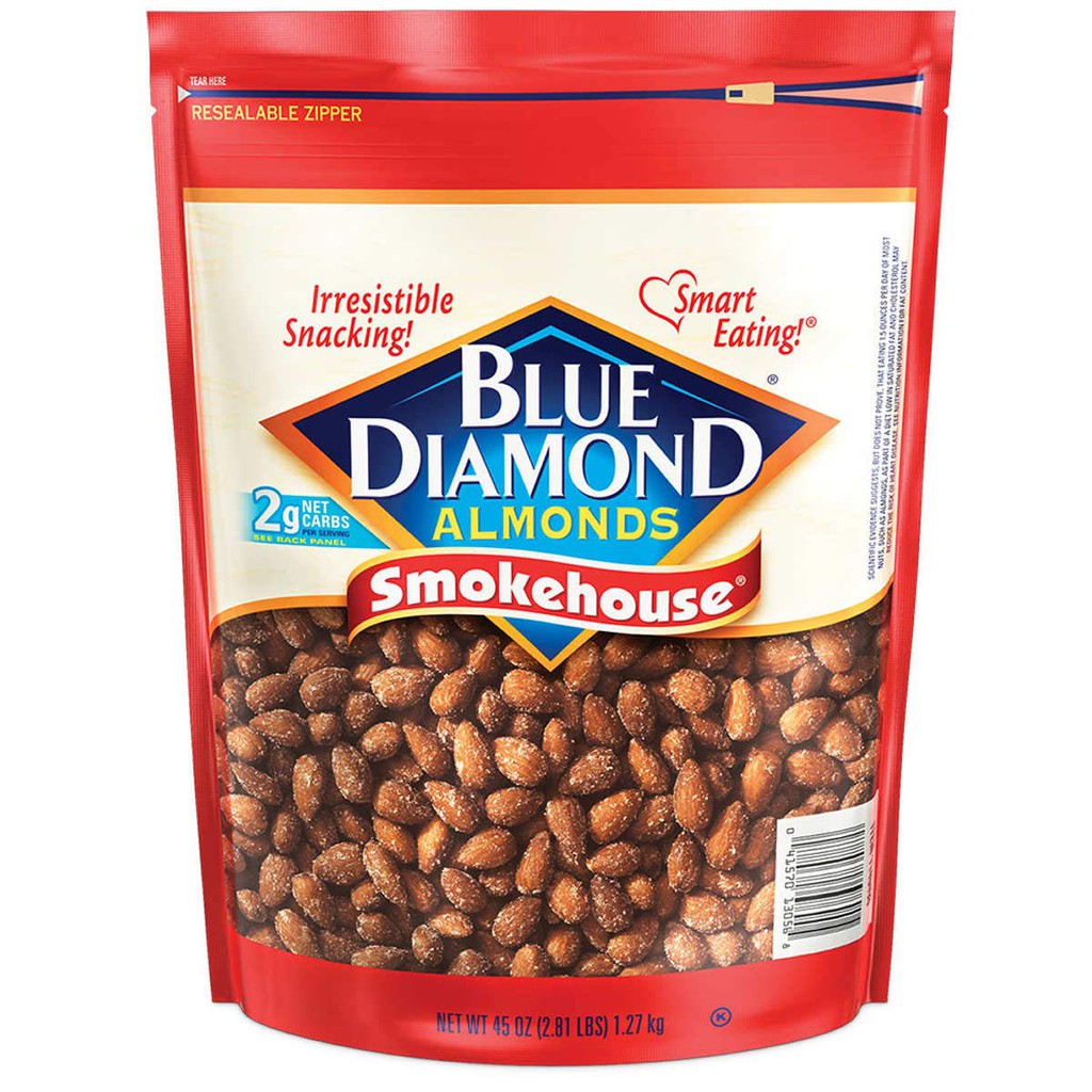 Hạt Hạnh Nhân Tẩm Gia Vị Blue Diamond Almonds Smokehouse 45 oz 1,3kg