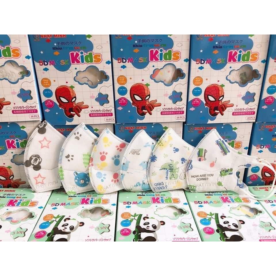 Khẩu Trang 5D Kids Mask kháng khuẩn chống bụi mịn Nhật Minh Moon Kitty 3D 4D 6D 3M KF94 N95 cho bé trẻ em. Hộp 10 Chiếc.
