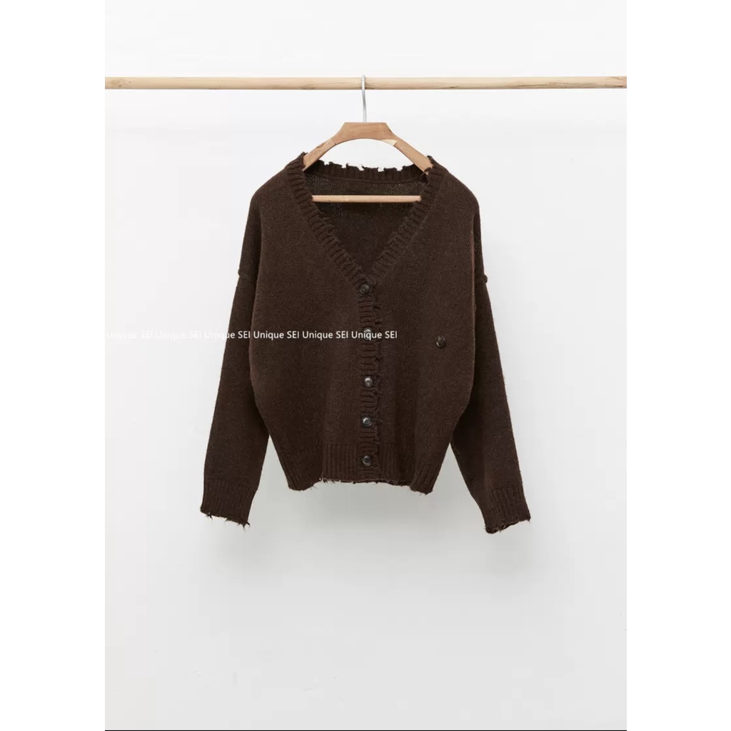 Áo khoác cardigan len dệt kim viền rách thiết kế cá tính độc đáo Unique SEI