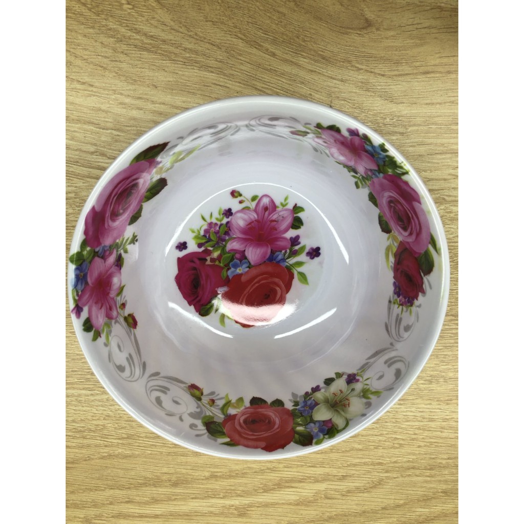 tô melamine tròn 16 cm dạng xoăn hoa văn bông nền màu trắng ( 1 cái )