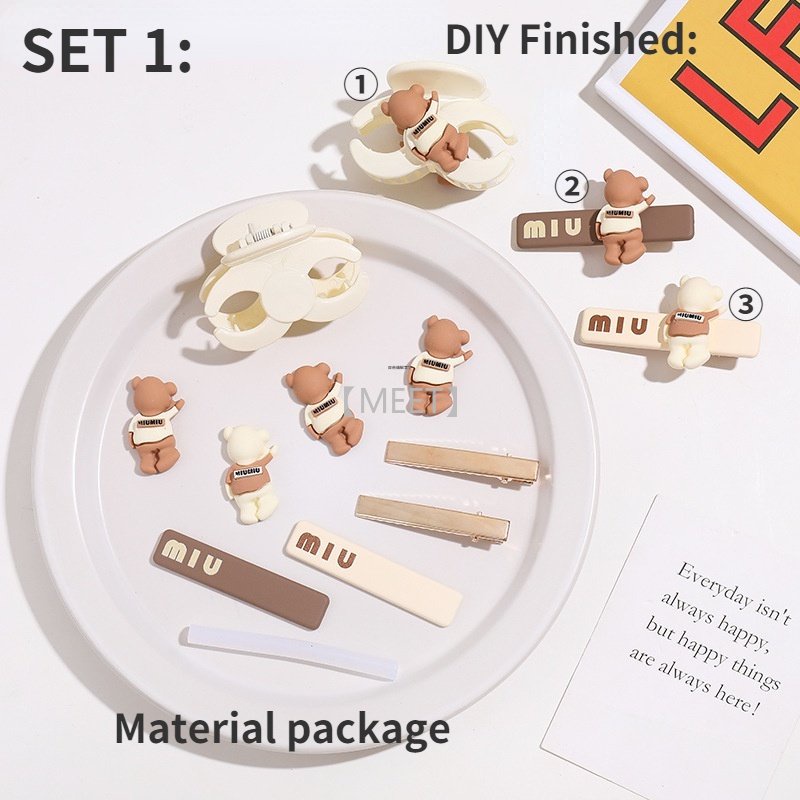 Bộ 3 Kẹp Tóc Nhựa Resin Tự Làm Kiểu Nhật Hàn Dễ Thương