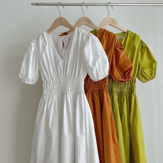 Váy - đầm dáng dài cổ v bo chun eo chất thô - titto closet