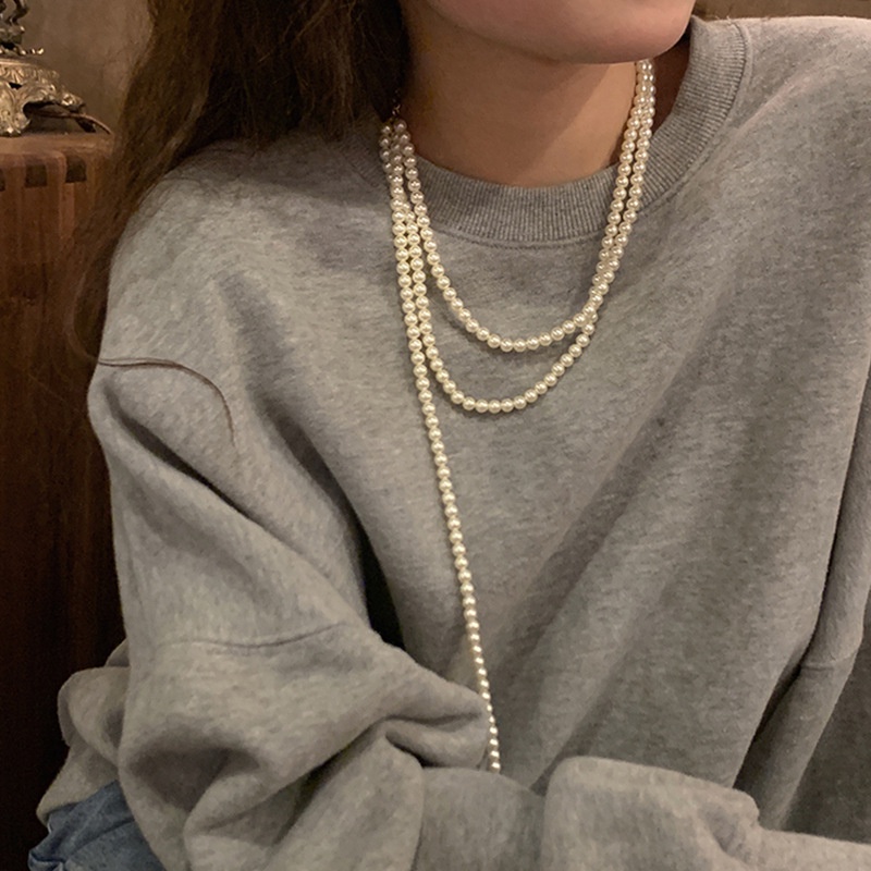 Vòng cổ Nhiều Lớp Đính Ngọc Trai Phong Cách Retro Hàn Quốc Mới