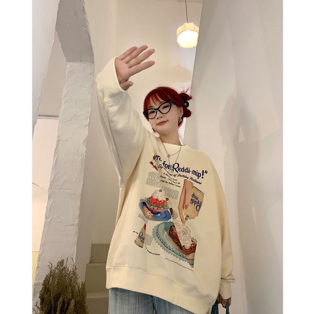 Áo Hoodie Mỏng Cổ Tròn Dáng Rộng In Họa Tiết Vintage Mỹ Thời Trang Xuân Thu Mới Cho Nữ