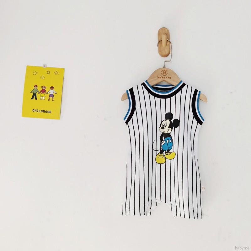 Áo Liền Quần Ngắn Tay In Hình Chuột Mickey Đáng Yêu Cho Bé
