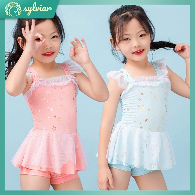 Bộ Đồ Bơi Một Mảnh In Họa Tiết Ngôi Sao Phối Ren Chống Nắng Cho Bé Gái 2-5 Tuổi