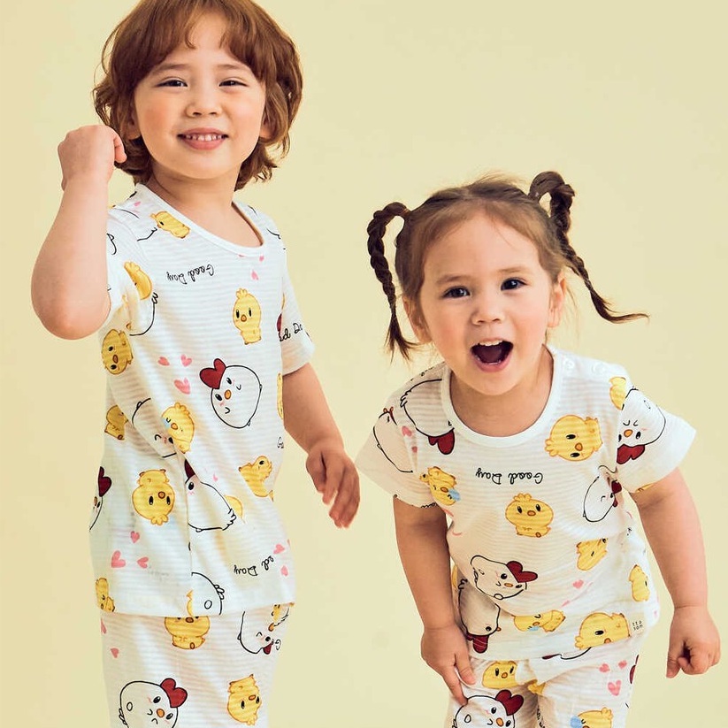 Bộ Ngắn Cao Cấp Cho Bé Nội Địa Hàn Quốc Của Hãng Ttasom, Chất Cotton Giấy Organic, Mẫu Con Gà