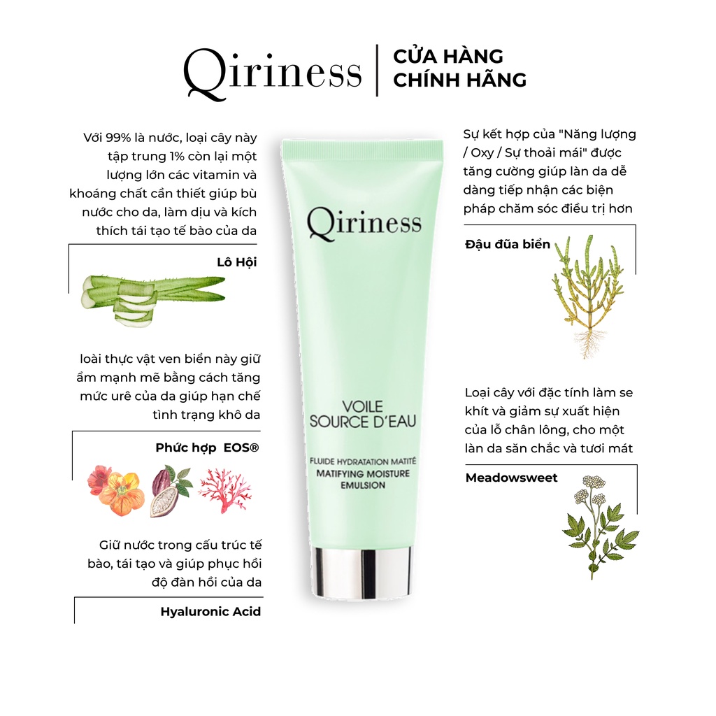 Kem dưỡng kiềm dầu cấp ẩm và thu nhỏ lỗ chân lông Qiriness Matifying Moisture Emulsion 50ml