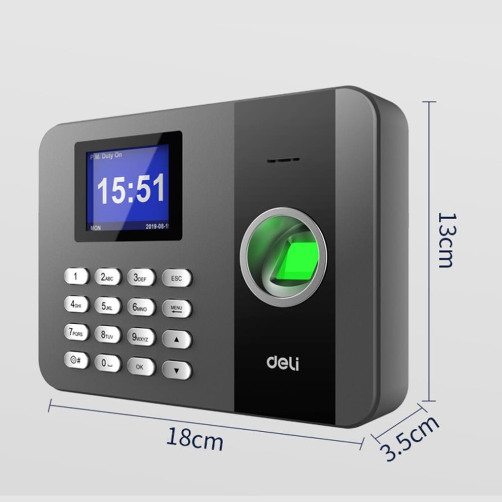 Máy Chấm Công Quét Vân Tay Deli Chính Hãng - Màn Hình 2.4 Inch, Camera Kép, Kết Nối USB - Tích Hợp Nhiều Ngôn Ngữ E3747