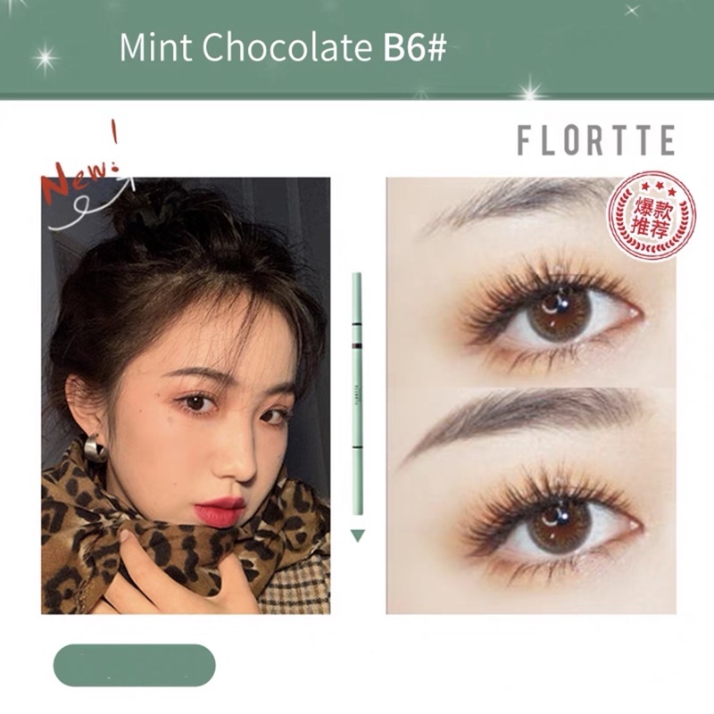 Bút Kẻ Lông Mày FLORTTE 2 Đầu Chống Nước Lâu Trôi thiết kế hai đầu siêu mảnh dạng xoay chống thấm nước dành cho trang điểm Nội Địa Trung