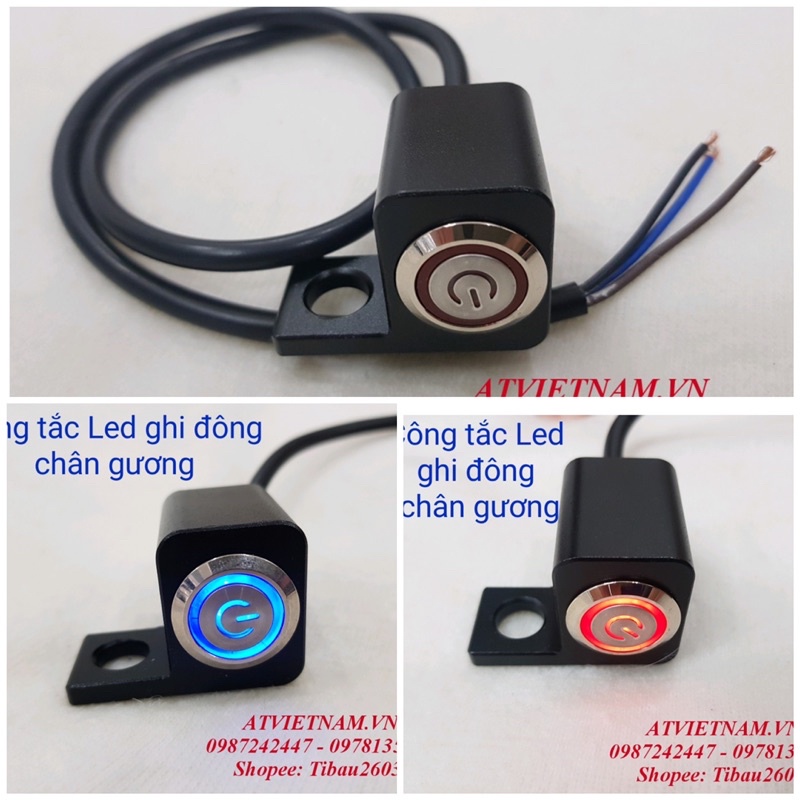 Công tắc ghi đông gắn chân gương có LED