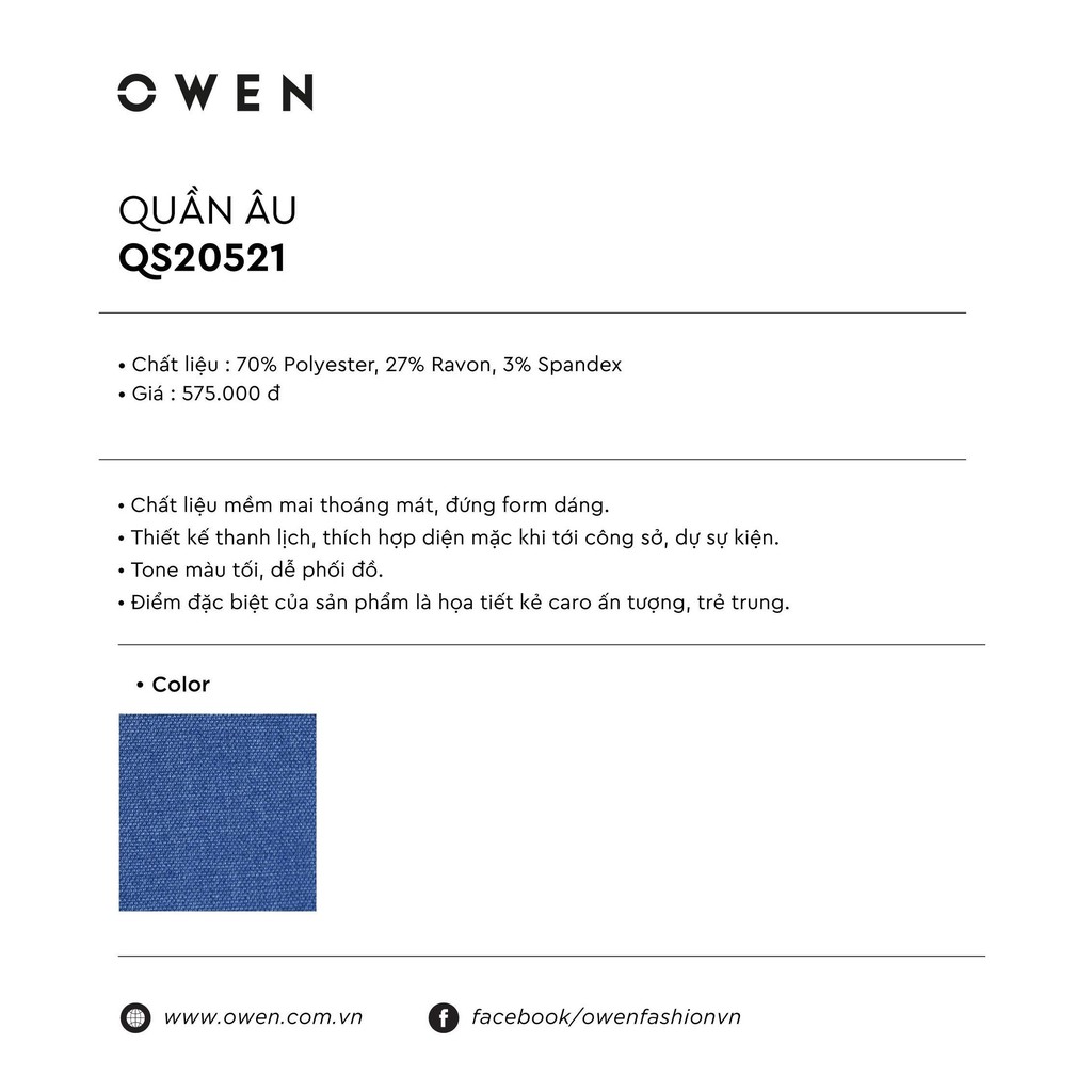 OWEN - Quần âu nam dáng SLIMFIT màu xanh 23450