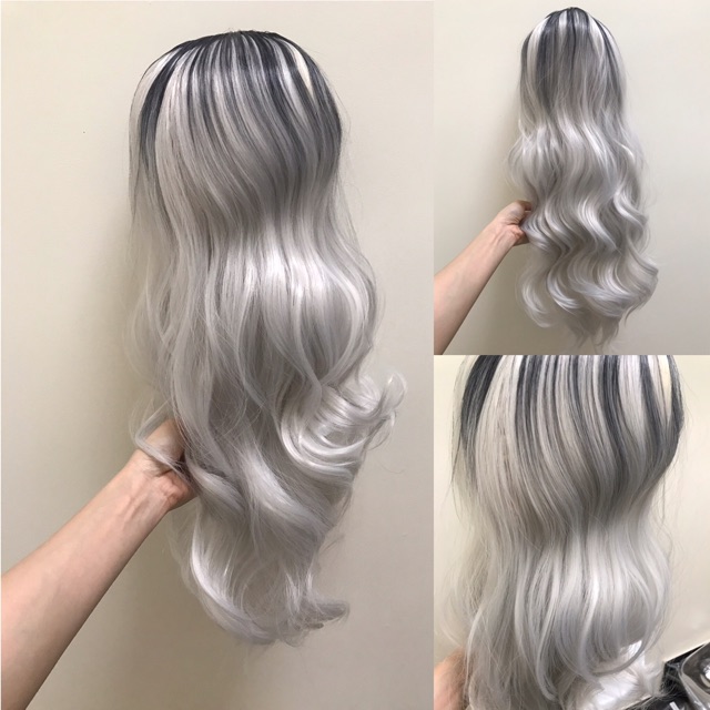 [TÓC GIẢ] ⭐️ HÌNH THẬT⭐️ TÓC GIẢ BỘ C113 BẠCH KIM OMBER ĐEN