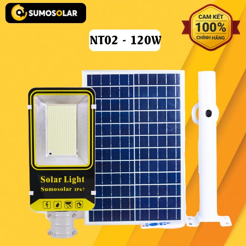 Đèn LED năng lượng mặt trời đèn đường 120w Sumosolar - NT02, tụ động phát sáng khi trời tối, chiếu sáng 12h liên tục
