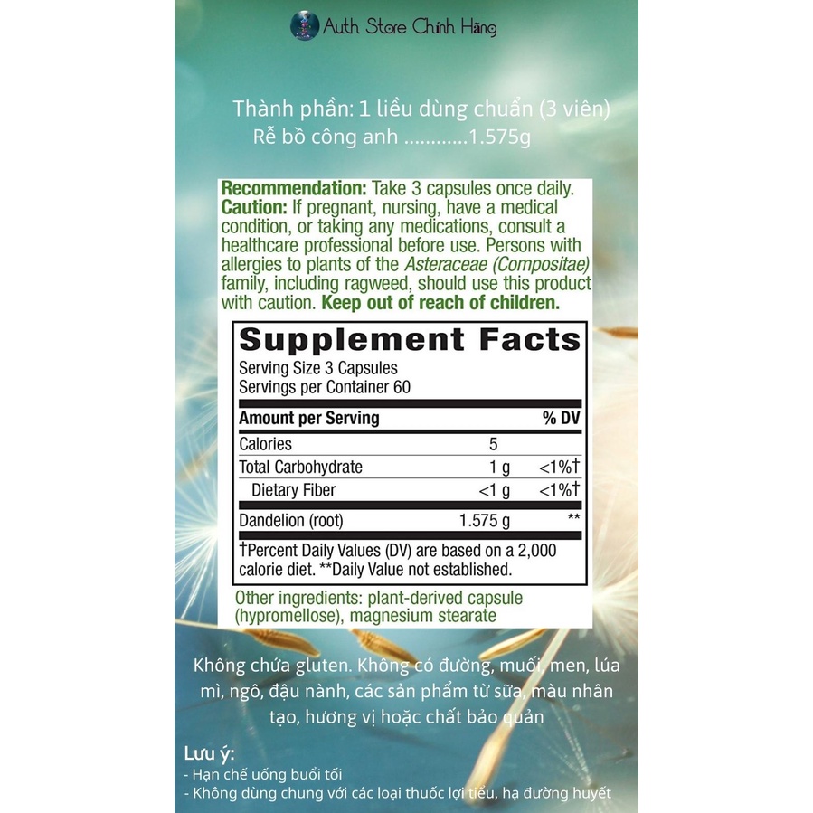 Rễ bồ công anh Dandelion Root Nature’s Way