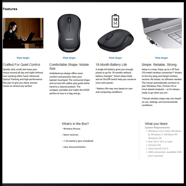 Chuột không dây Zevaret Logitech M220 2.4GHz Chất Lượng Cao