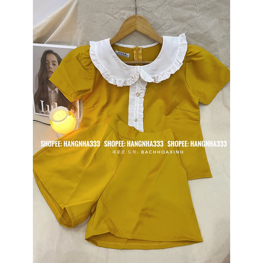 Set Quần short + Áo tay ngắn viền bèo tiểu thư sang chảnh Ulzzang basic trendy