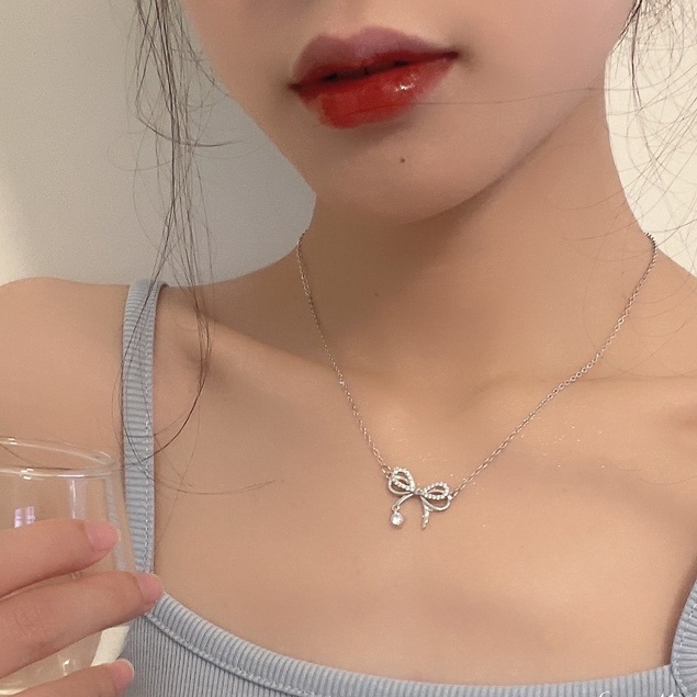 Dây chuyền nơ đính đá cho nữ treo dài thời trang hàn quốc