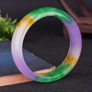 Vòng tay ngọc bích tự nhiên Vòng tay hoa nổi đầy màu sắc Đá ngọc bích trong suốt