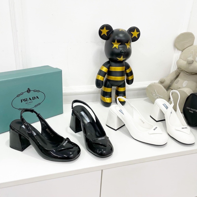 Giày Cao Gót prad mũi tròn gót trụ 8p fullbox + bill + túi giấy