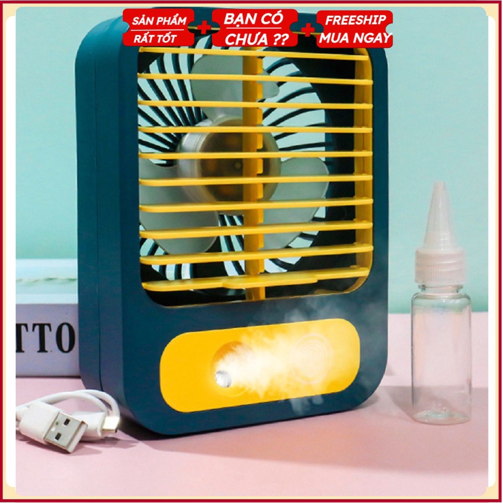 [Quạt Tinh Dầu] Quạt Tích Điện Phun Sương Để Bàn Cần Tay 3 Chế Độ Mát Làm Lạnh Hơi Nước Cao Cấp Kích Thước 120x55x160mm