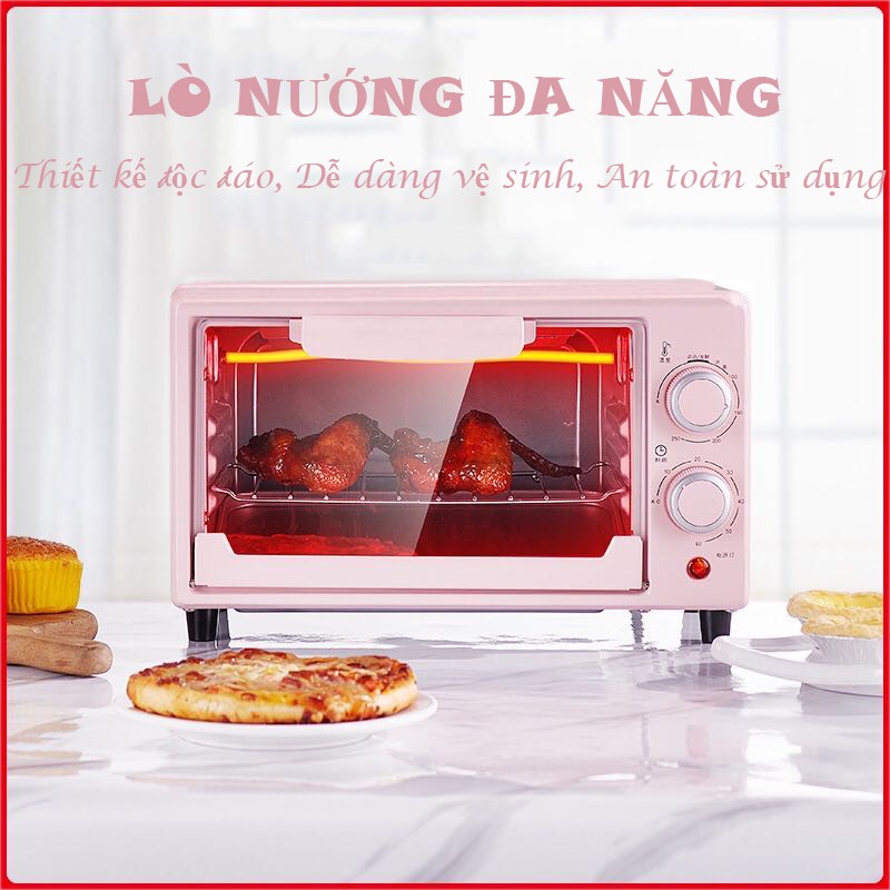 Lò nướng điện mini Mizae hồng chính hãng - Lò vi sóng dung tích 12 lít Nướng bánh, Nướng bánh, Pizza,... VTM