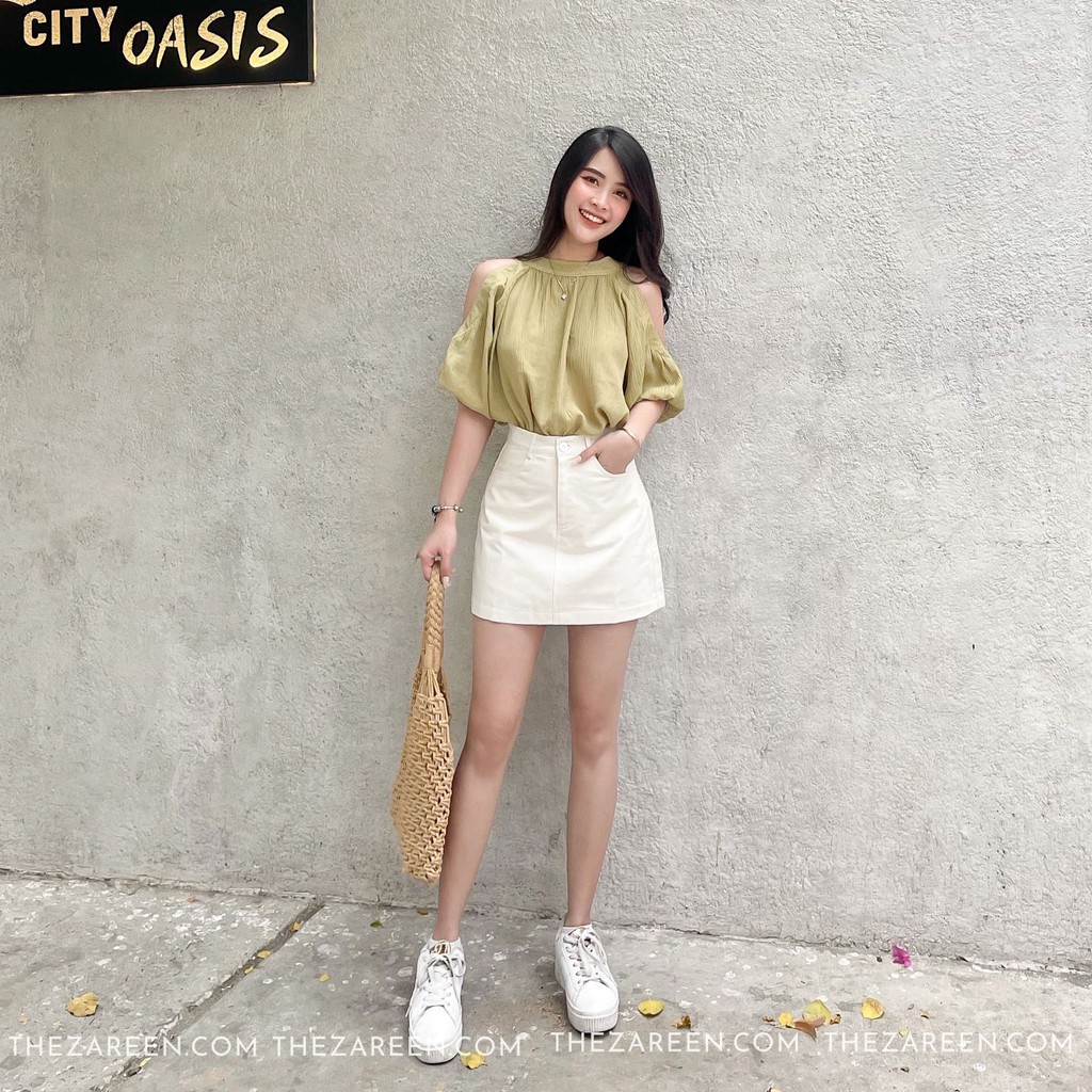 ÁO KIỂU KHOÉT VAI ZAREEN VOA77 XANH BƠ