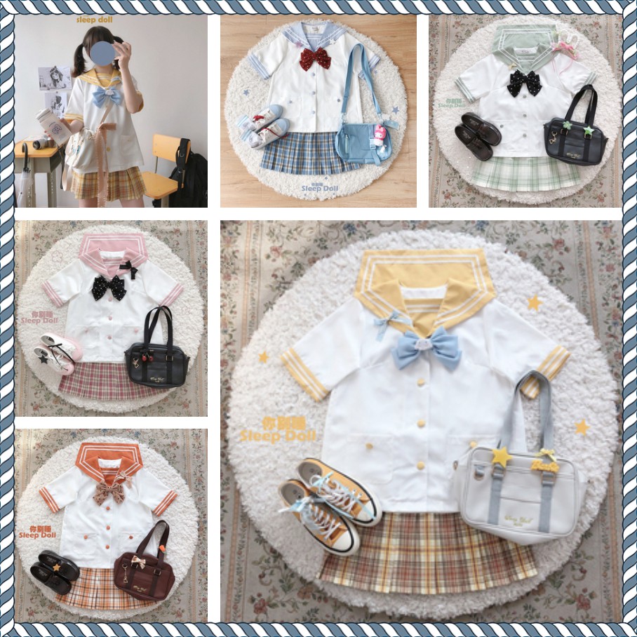 [Sleep Doll] Áo blouse BL tay ngắn đồng phục phong cách mẫu giáo cổ thủy thủ dễ thương