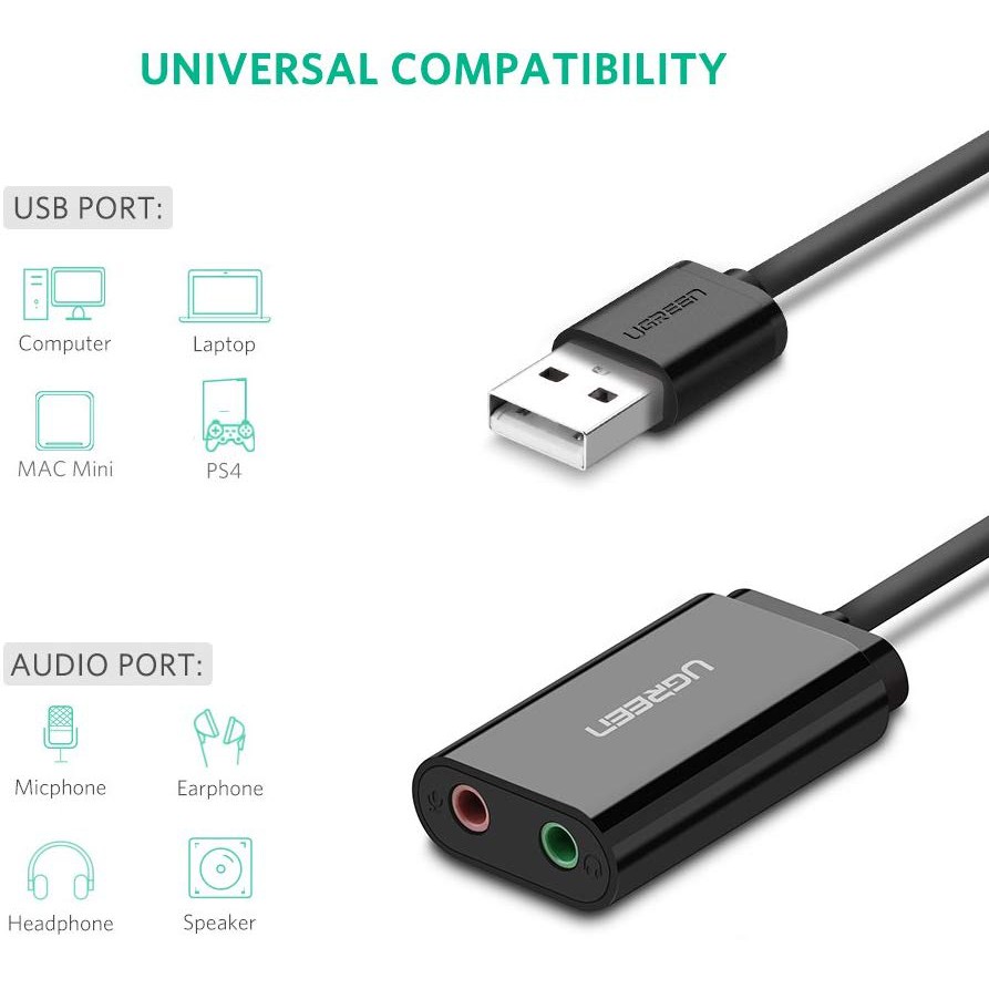 Cáp chuyển USB ra Sound UGREEN 30724  Màu đen