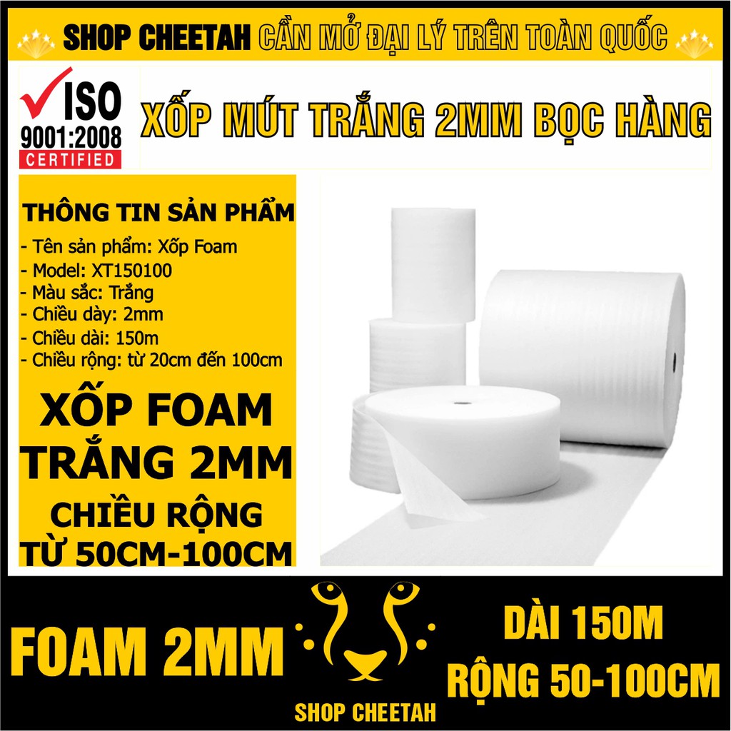 Xốp mút trắng 2mm Cuộn Dài 150m x Rộng từ 20cm-45cm – Chống sốc cho hàng hóa dễ vỡ – Màng xốp Foam dùng trong vận chuyển