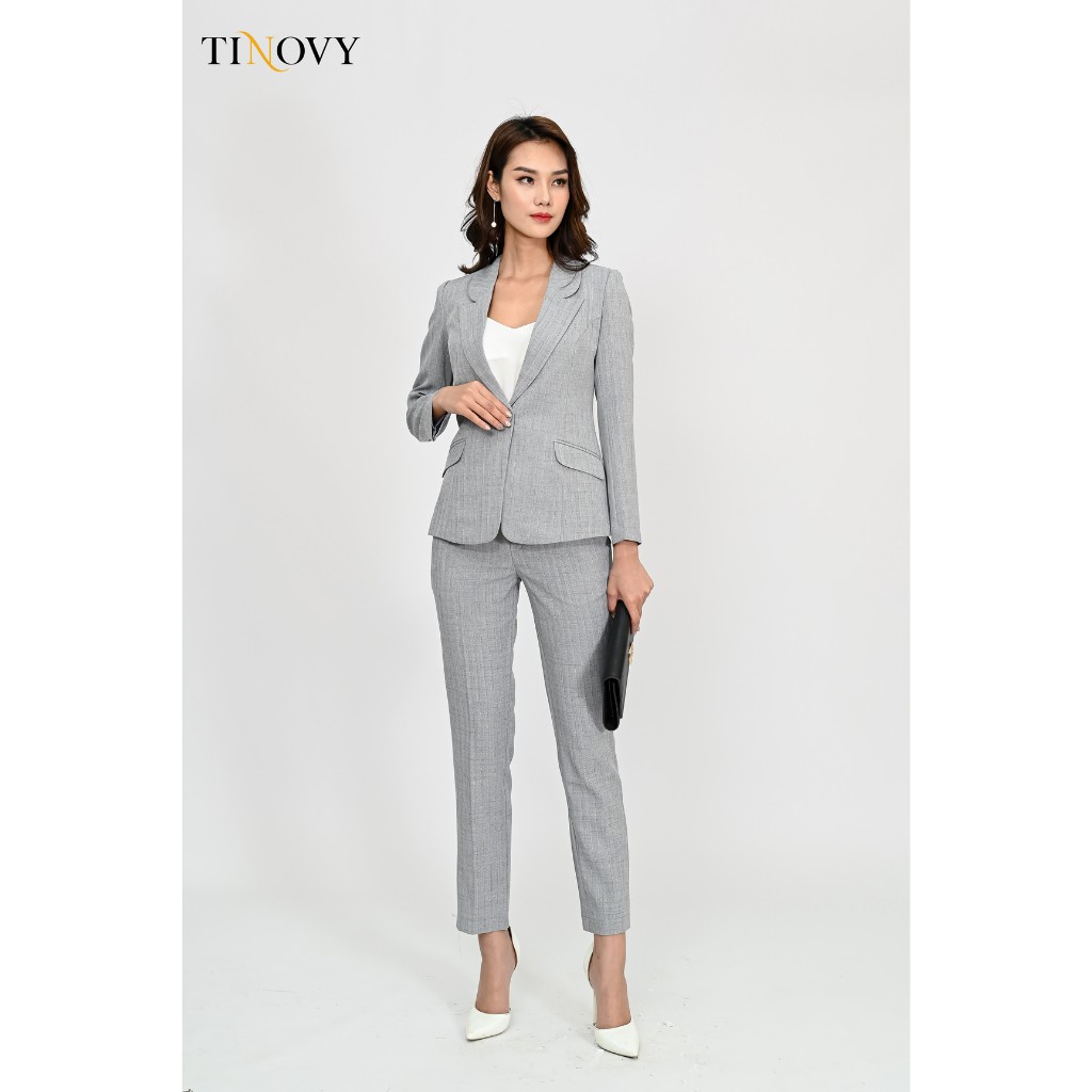 Áo Vest Blazer Nữ Dài Tay TINOVY 2010-084 2 Lớp Cổ 2 Ve Túi Liền Cho Nữ Công Sở