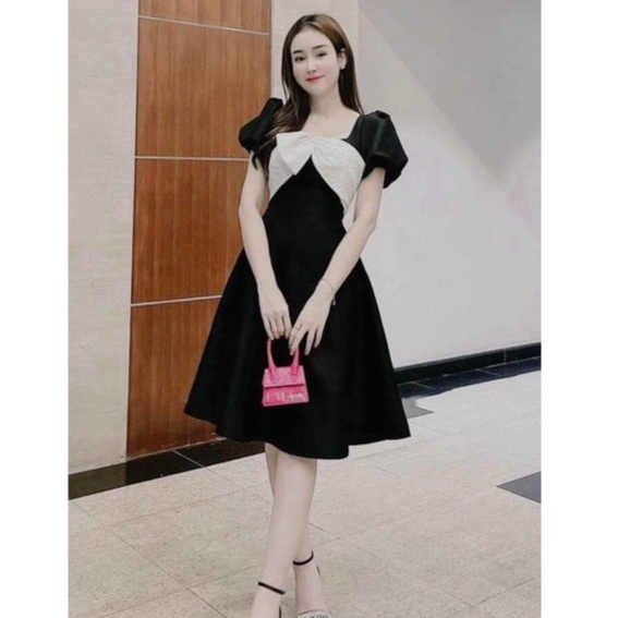 Đầm Đen Dự Tiệc,váy Xòe Thiết Kế Phối Nơ Ôm Body Tiểu Thư Xinh Xắn Dạo Phố Đi Biển Sang Chảnh Thời Trang Nữ [xm Minh Phú
