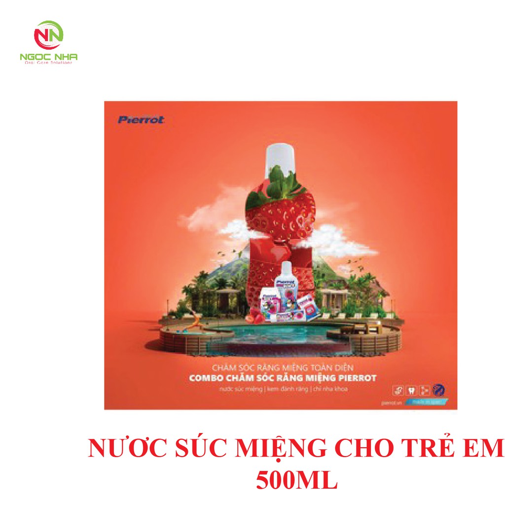 Nước súc miệng làm sạch mảng bám, ngăn ngừa sâu răng cho trẻ em, hương dâu tây Pierrot 500ML/ Tây Ban Nha