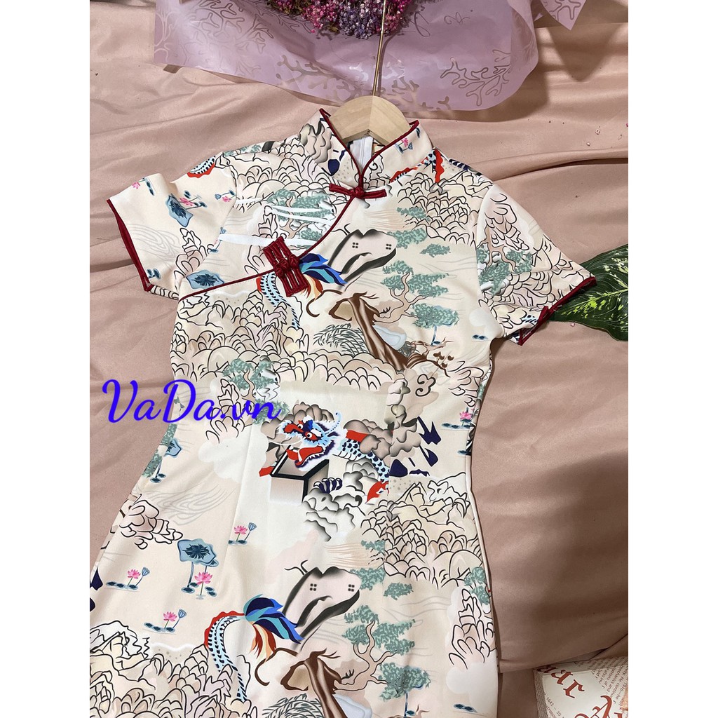 Đầm sườn xám in họa tiết 3D cá tính hàng cao cấp phù hợp đi dự tiệc, đi chơi tết dao phố, cà phê - Thời Trang VADA -Đ61 | BigBuy360 - bigbuy360.vn