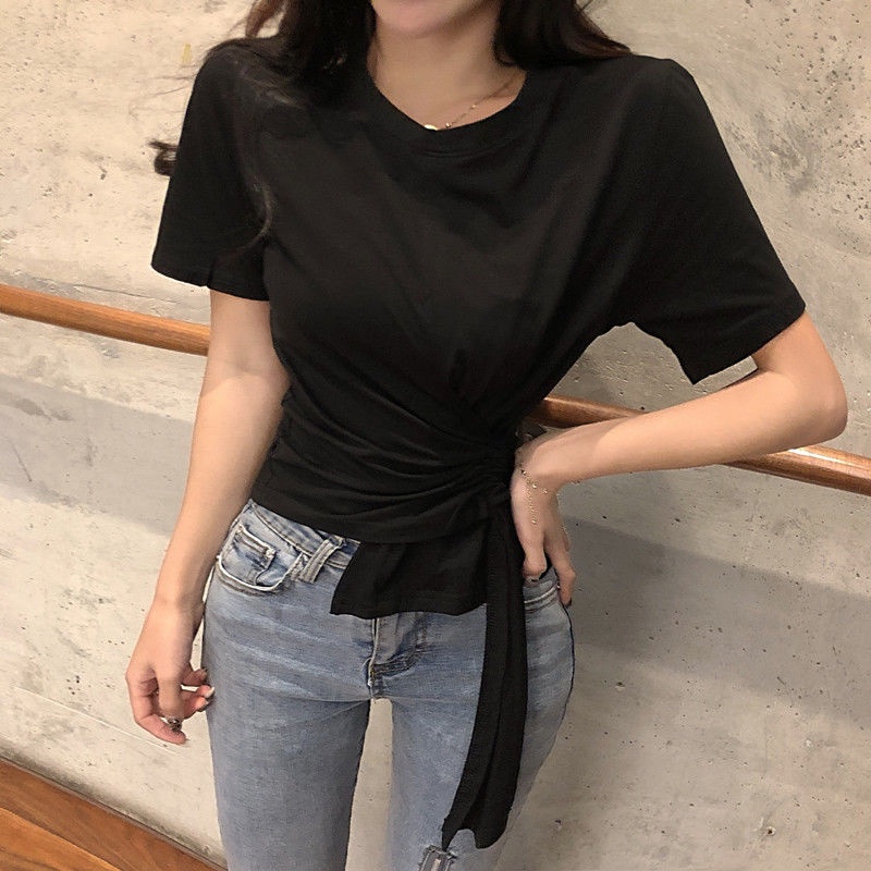 AMOI Áo Thun Tay Ngắn Màu Trắng Phong Cách Hàn Quốc Thời Trang Cho Nữ