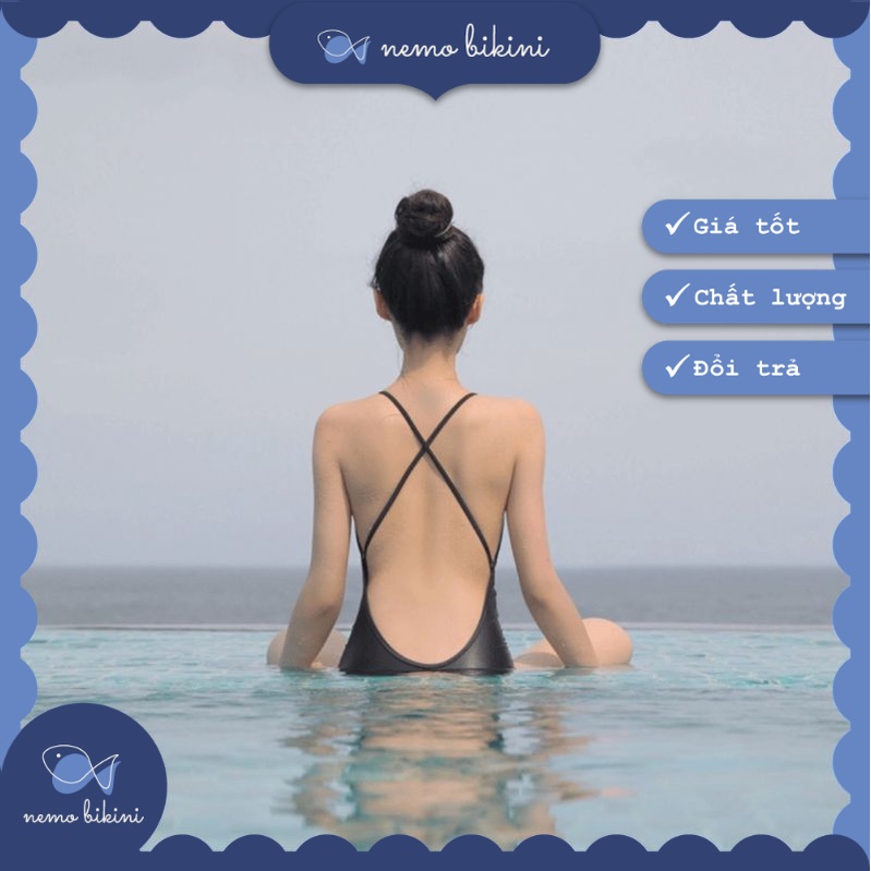 Nemo Bikini - Đồ bơi nữ, áo tắm, đồ bơi 1 mảnh liền thân tôn dáng hở lưng chéo dây