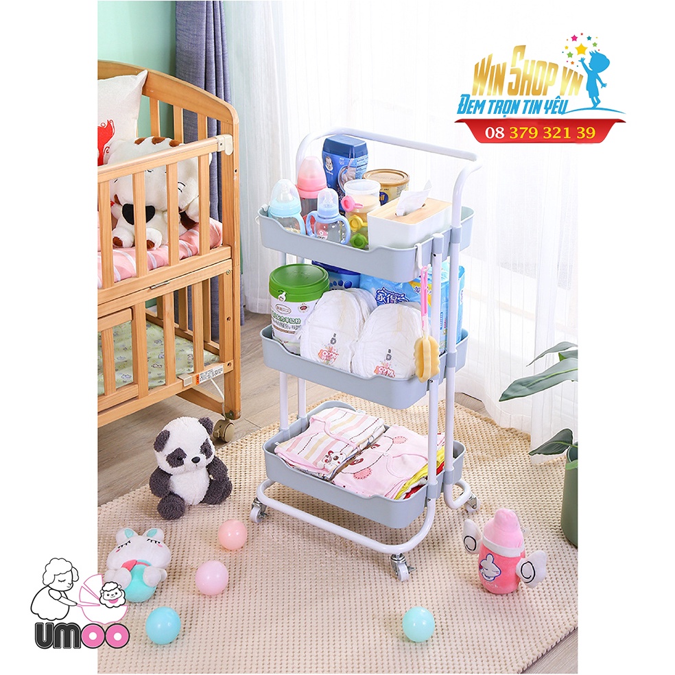 Kệ 3 tầng cao cấp Umoo có tay cầm và bánh xe